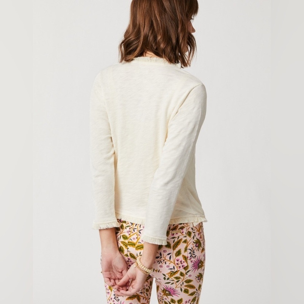 Spartina 449 Cream White Clara Convertible Fringe Cardigan Sweater XS - Picture 4 of 16